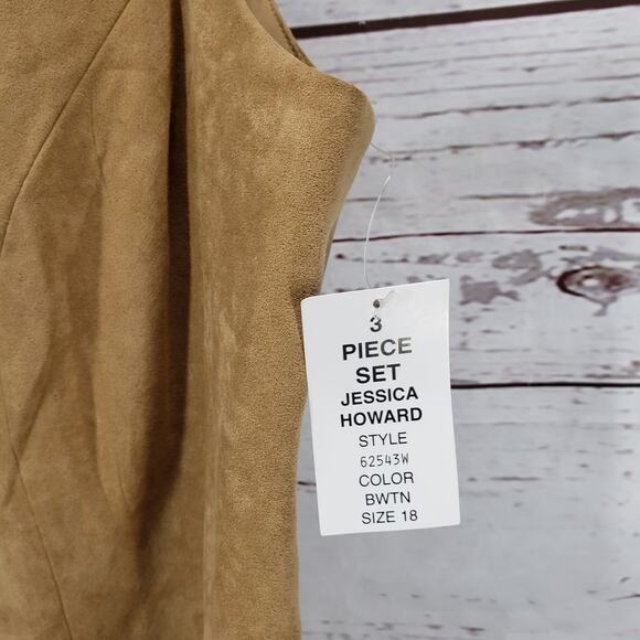 Jessica Howard New Tan Brown Faux Leather Suede 3Pcs. Jacket Pants Size 18 - Picture 5 of 12